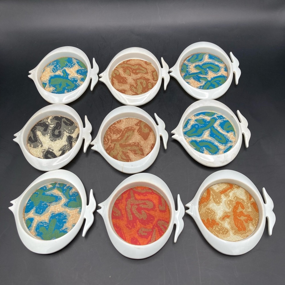 Retro White Fish Coasters with Multicolor Inlays